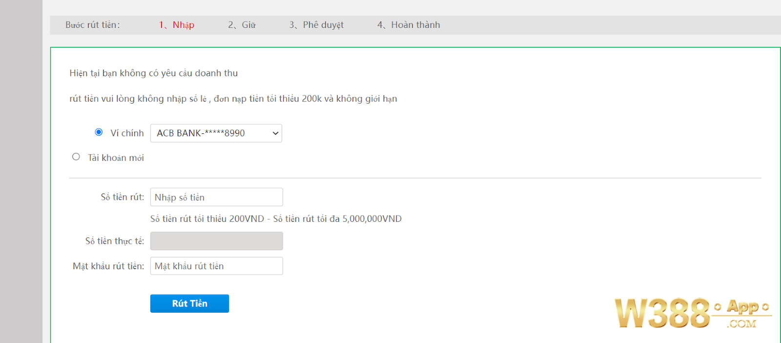 Hướng dẫn sơ lược cách rút tiền W388 đơn giản