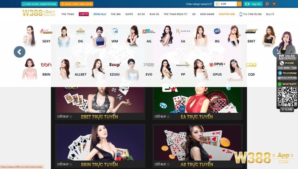 Nhà cái W388 triển khai những sảnh live casino nào? 