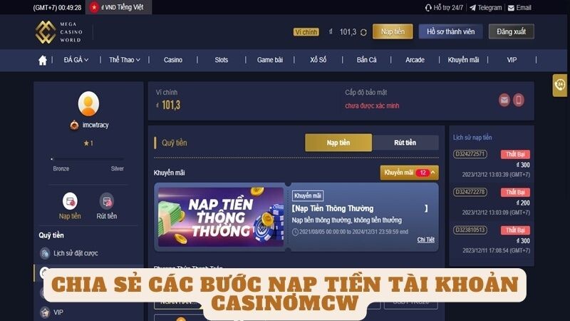 Chia sẻ các bước nạp tiền casinomcw